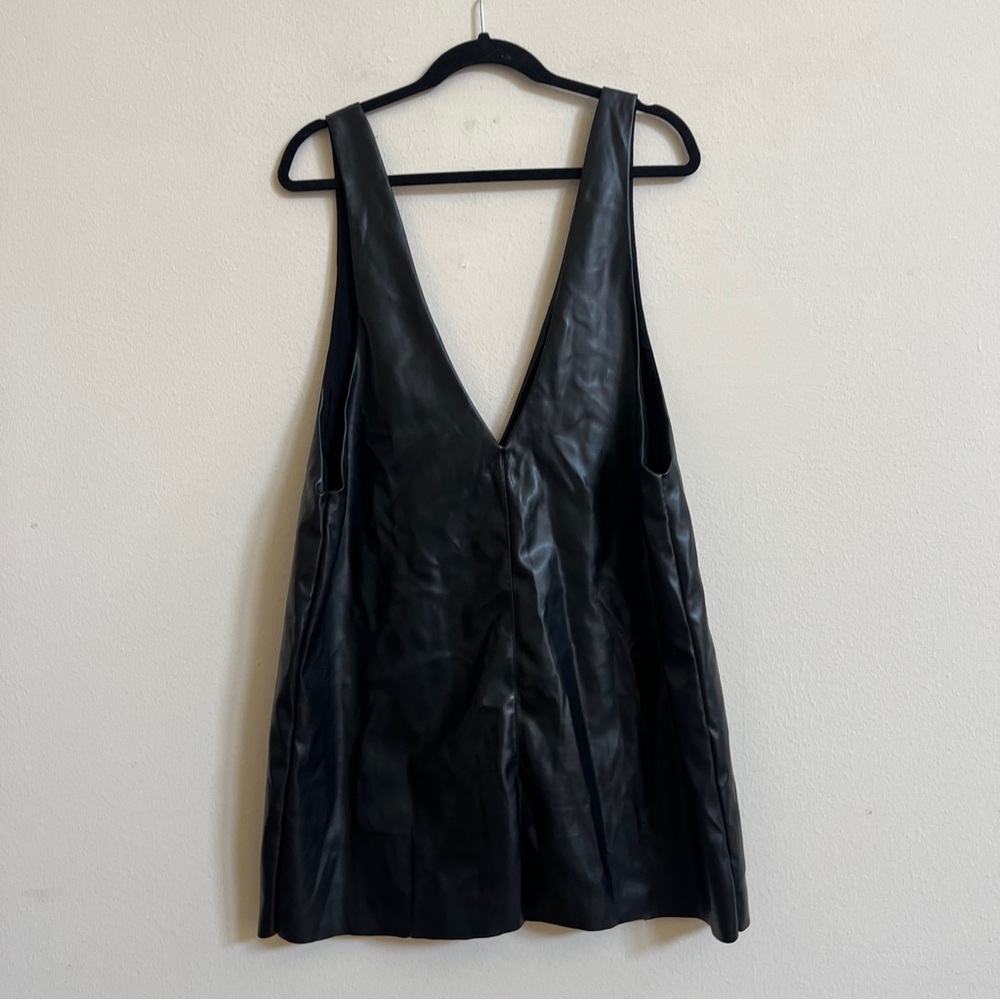 Anthropologie Sunday in Brooklyn Black Mini Dress Faux Leather Pinafore - Picture 4 of 4